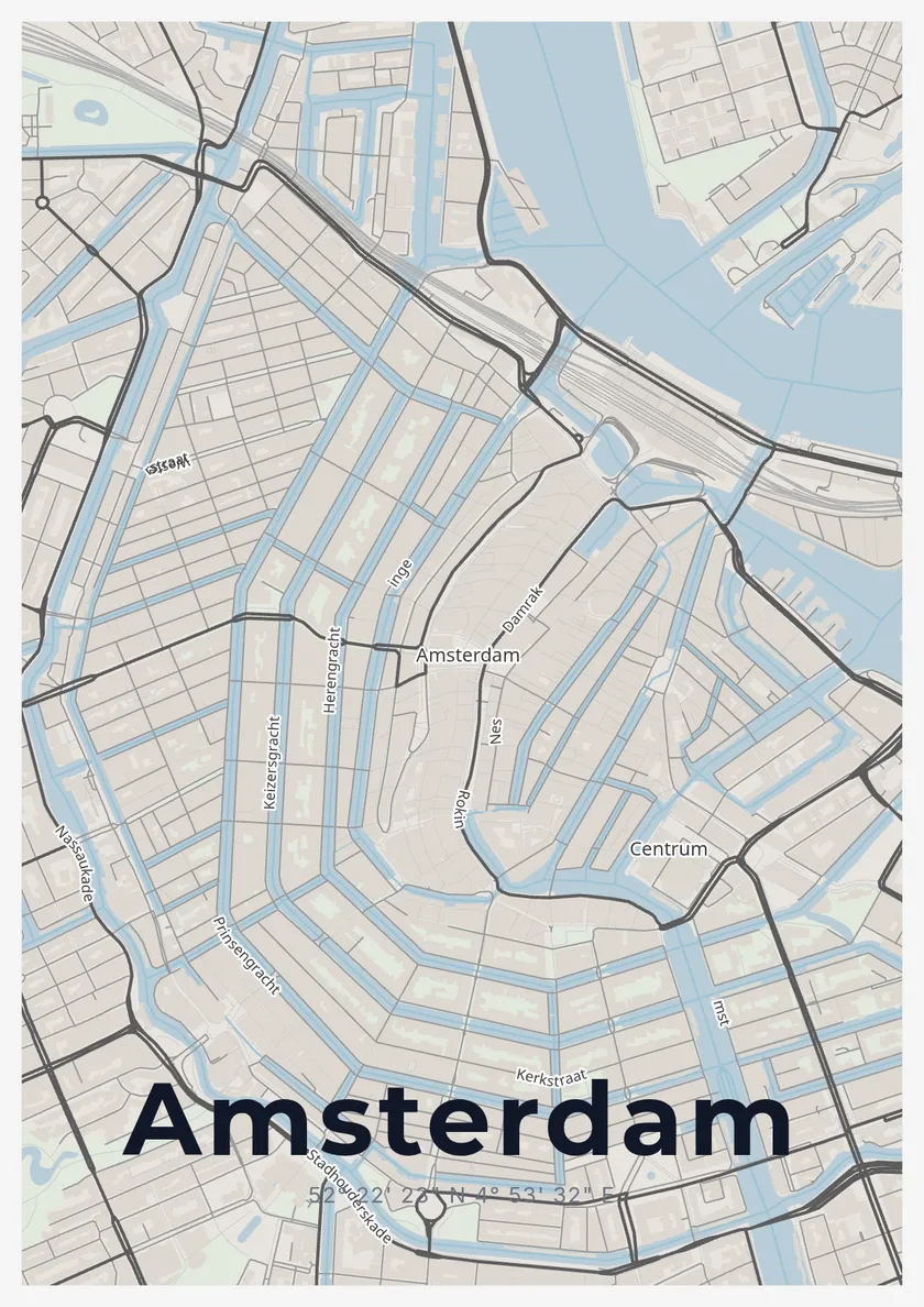 Stadskaart-poster van Amsterdam in de stijl Minimal