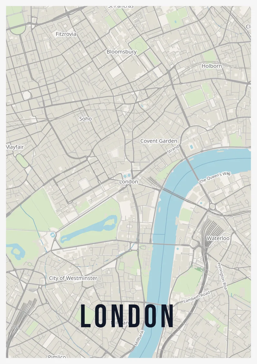 Stadskaart-poster van London in de stijl Positron