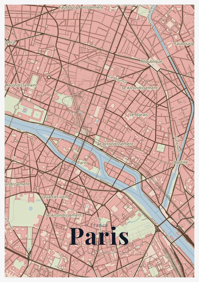 Stadskaart-poster van Paris in de stijl Kadaster