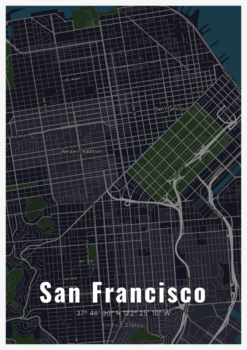 San Francisco city map poster in the Dark style